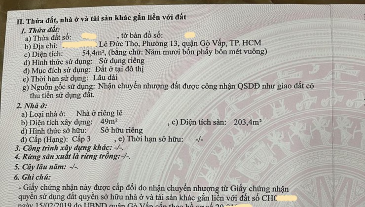 Bán nhà Lê Đức Thọ Phường 13 Q. Gò Vấp, 5T, giá giảm còn 6.x tỷ